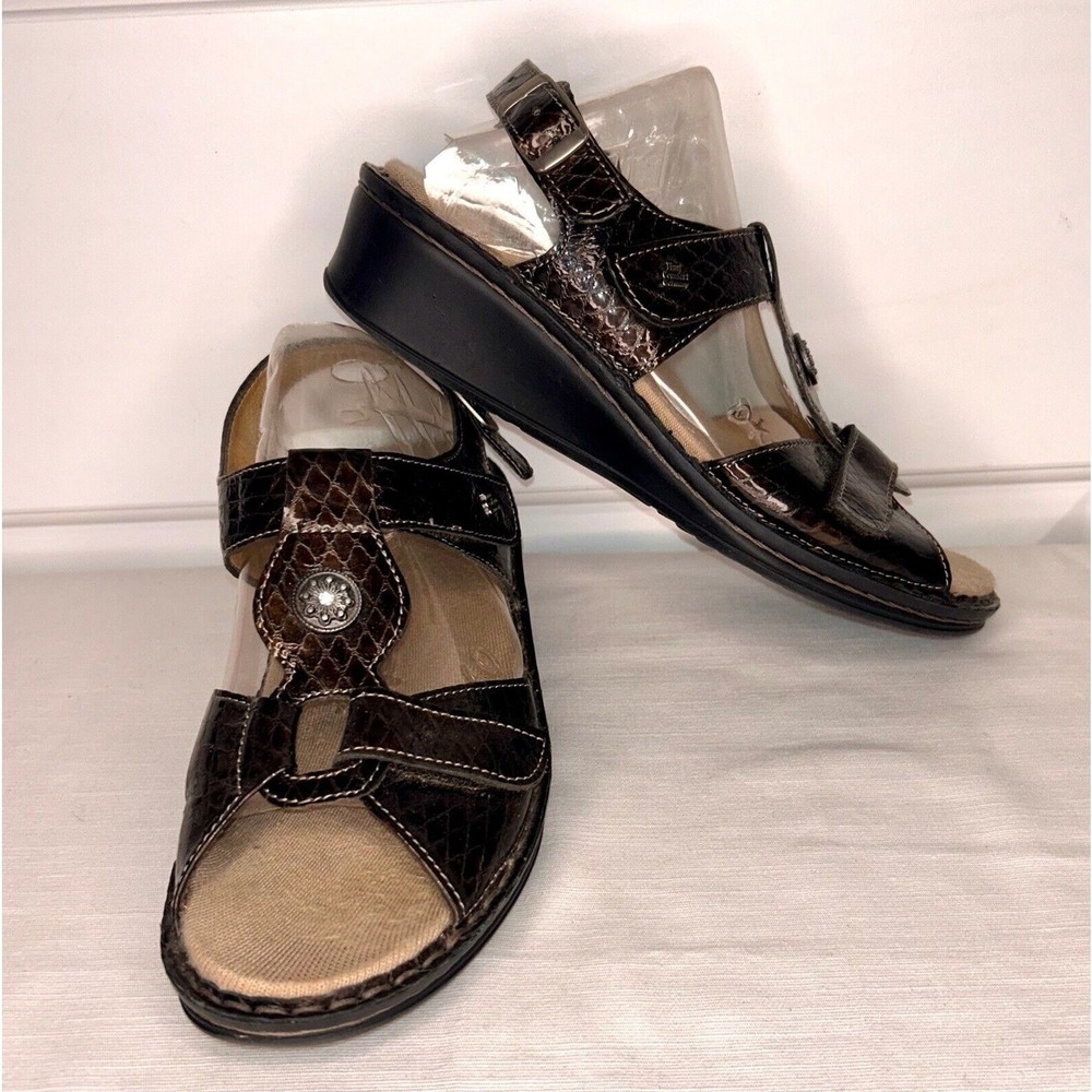 Finn Comfort Adana Bronze‎ Patent Leather T-Strap Slingback Sandals Shoes US 5